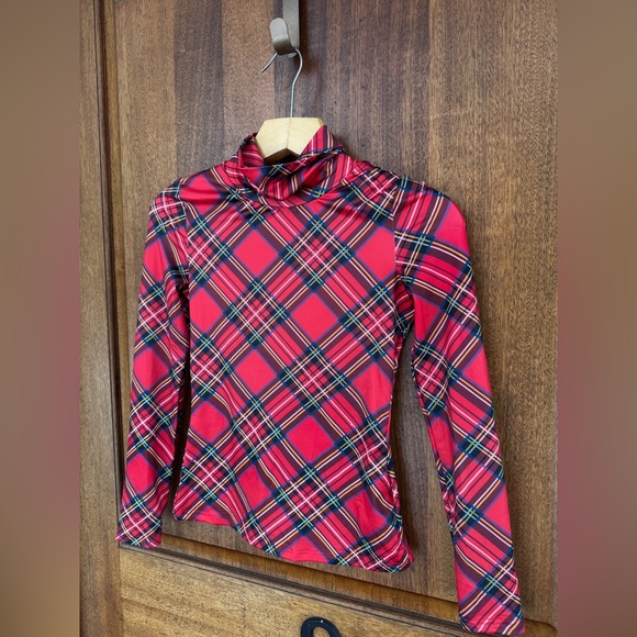 Red Tartan Plaid Festive Turtleneck Christmas Holiday Party Small 2 - Picture 5 of 8